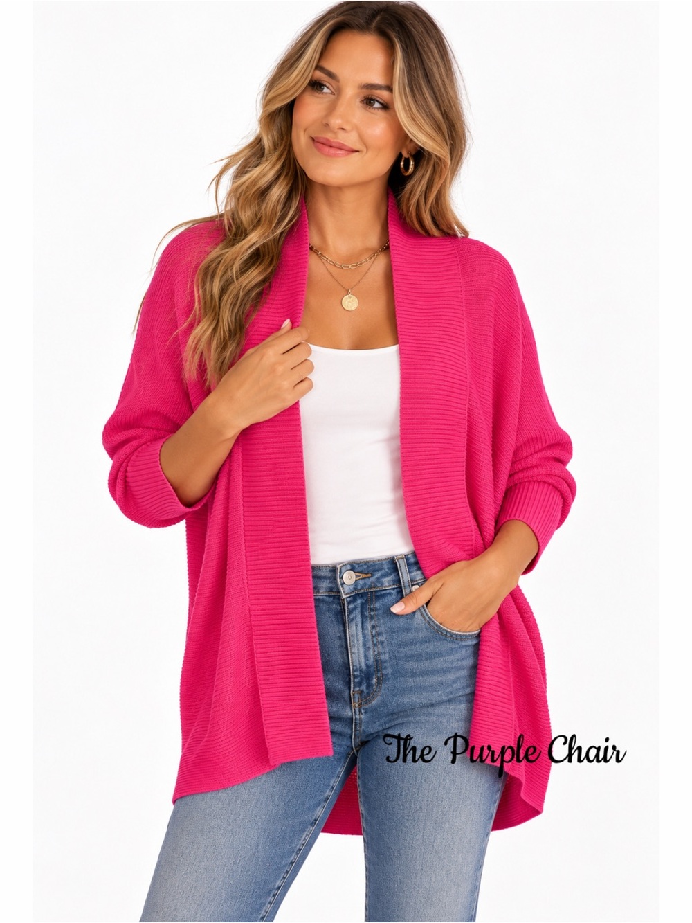BOSTON PROPER NWOT Fuchsia Pink Effortless Open Front Cardigan Sweater XL